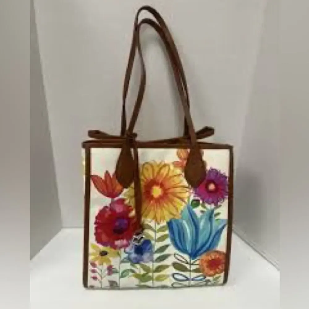 BRIGHTON Large Purse/Tote bag Floral Violet Suncatcher w/ keychain - Picture 1 of 11